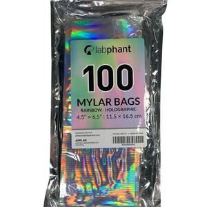 100 Pack Mylar Holographic Resealable 4.5"x6.5" Bags for Food Cards Stickers Etc